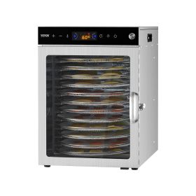 VEVOR Rotary Food Dehydrator Machine, 12 Stainless Steel Trays, 800W Electric Food Dryer with Adjustable Temperature & 24-Hour Timer