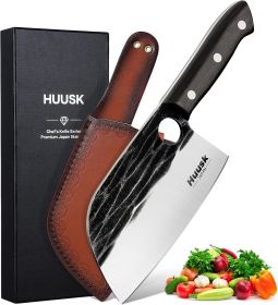 Serbian Chef Knife Hand Forged Meat Cleaver with Sheath High Carbon Steel Full Tang Knife Heavy Duty Butcher Knife for Kitchen or Camping Outdoor