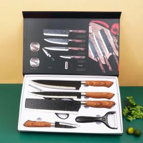 6 PCS Kitchen Knife Sets, Steel Kitchen Knives Set Tools Forged Kitchen Knife Scissors Ceramic Peeler Chef Slicer Knife Gift Case (Option: Black)