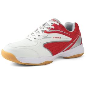 New wear resistant non-slip lightweight breathable men's and women's badminton shoes tennis shoes men's sports shoes (Color: White red, size: 42)