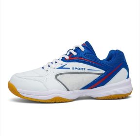 New wear resistant non-slip lightweight breathable men's and women's badminton shoes tennis shoes men's sports shoes (Color: White blue, size: 46)