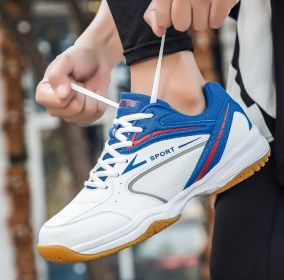 New wear resistant non-slip lightweight breathable men's and women's badminton shoes tennis shoes men's sports shoes (Color: White blue, size: 43)