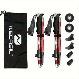 Five Section Folding Trekking Cane For Hiking And Walking - Lightweight 7075 Aluminum, Strong And Durable Outer Lock And High-density EVA Grip (Color: Red)