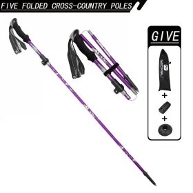 Five Section Folding Trekking Cane For Hiking And Walking - Lightweight 7075 Aluminum, Strong And Durable Outer Lock And High-density EVA Grip (Color: 1PC Purple)