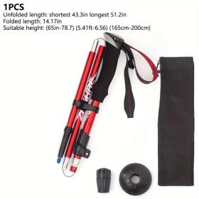 Five Section Folding Trekking Cane For Hiking And Walking - Lightweight 7075 Aluminum, Strong And Durable Outer Lock And High-density EVA Grip (Color: 1 Pack Red)