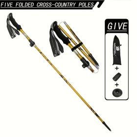 "Ultralight Folding Hiking Poles - 7075 Aluminum with EVA Grip, Tungsten Tips - Perfect for Backpacking & Climbing" (Color: Golden Yellow)