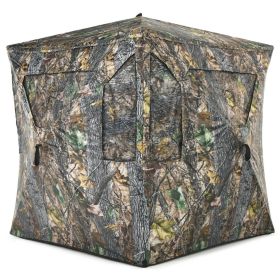3 Person Portable Pop-Up Ground Hunting Blind With Tie-downs (Option: With Holes on Mesh WIndows)