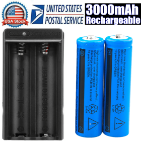 Li-ion Battery&Charger 3000mAh 3.7V Rechargeable Batteries US Plug For Torch Flashlight (Option: 2pcs charger)